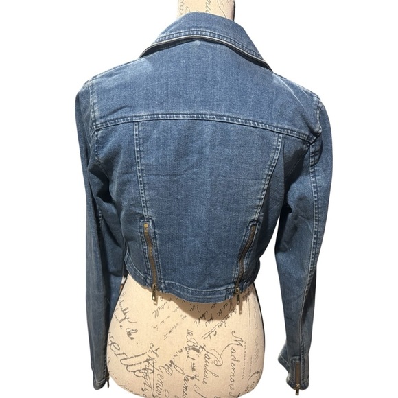 Free People Denim Cropped Moto Jacket Women’s Size Small - Picture 4 of 10